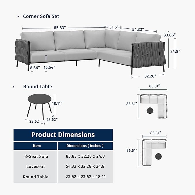 EAST OAK Corner Patio Furniture Set | Life Chatter 5-Seat Outdoor Furniture | - Image 2