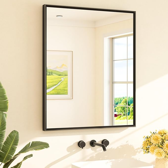 TETOTE Black Mirror for Bathroom Sink 30" x 36" Matte Black Beveled Metal Frame by TETOTE