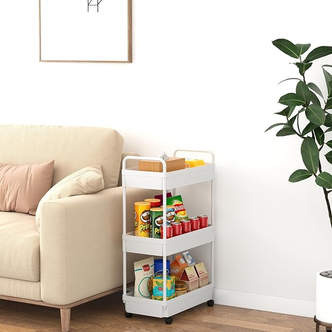 3-Tier Storage Cart，Shelf Organizer Mobile Shelving ，Utility Rolling - Image 3