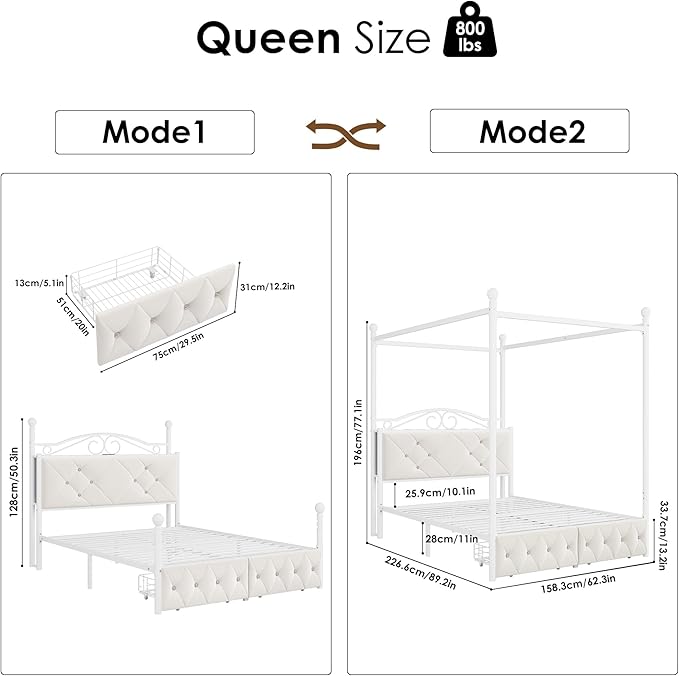 Queen Upholstered Canopy Bed Frame - Image 2