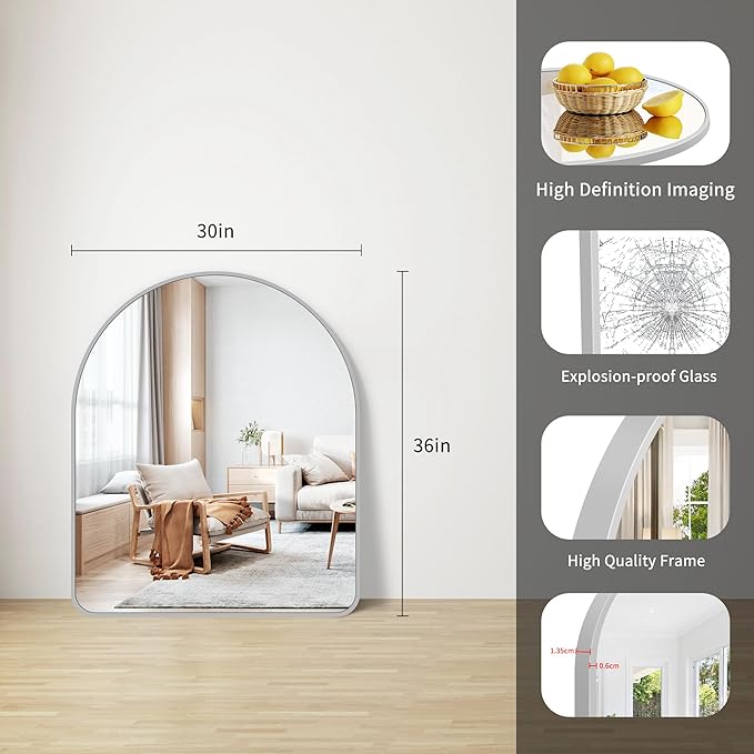 FORBATH Arched Bathroom Mirror 30x36 Inch, Arch Wall Mirror - Image 7