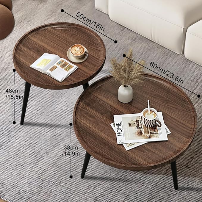 Jessie 2 Pcs Small Round Coffee Tables, Mid Century Modern Nesting Tables - Image 2