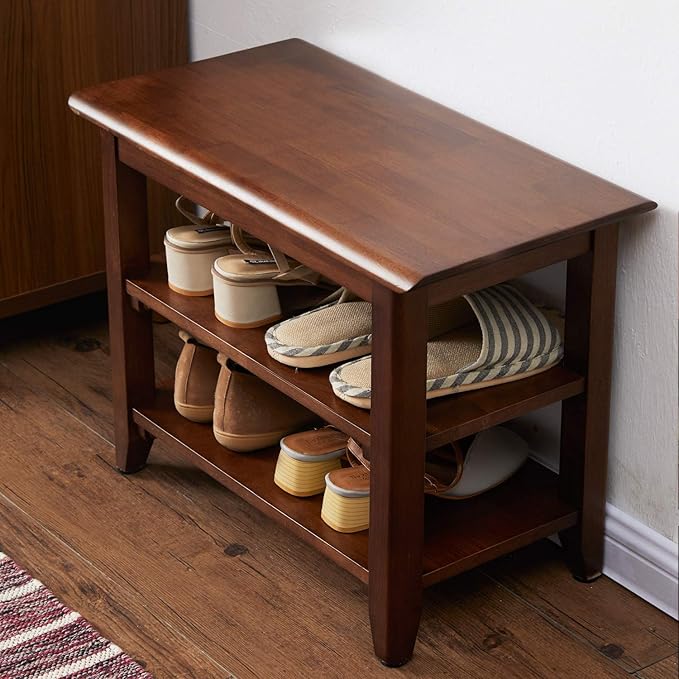 XKZG Storage Bench Wooden Shoe Rack Bench Rustic Solid Wood Entryway Bench by XKZG