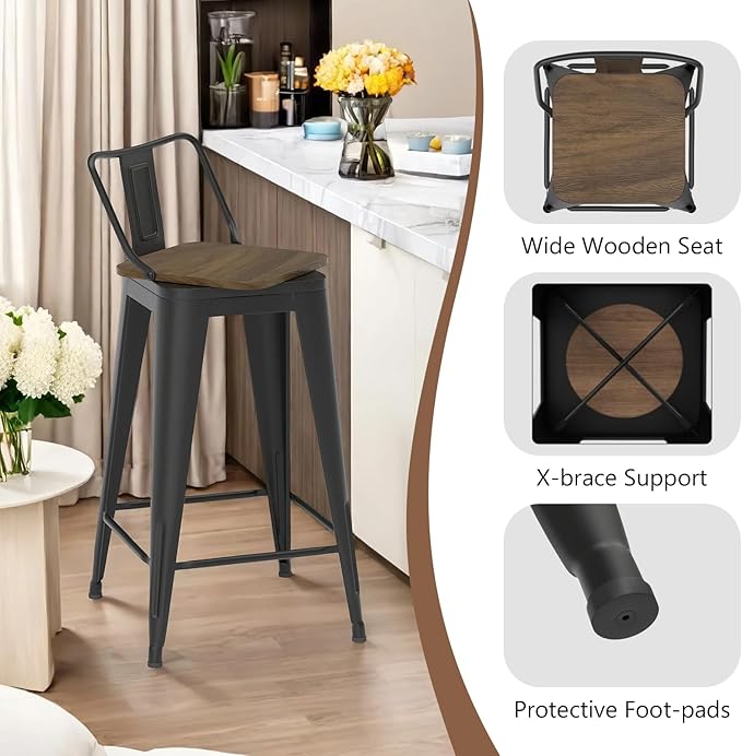 26 Inch Swivel Bar Stools Set of 4, Counter Height Bar Stools - Image 5