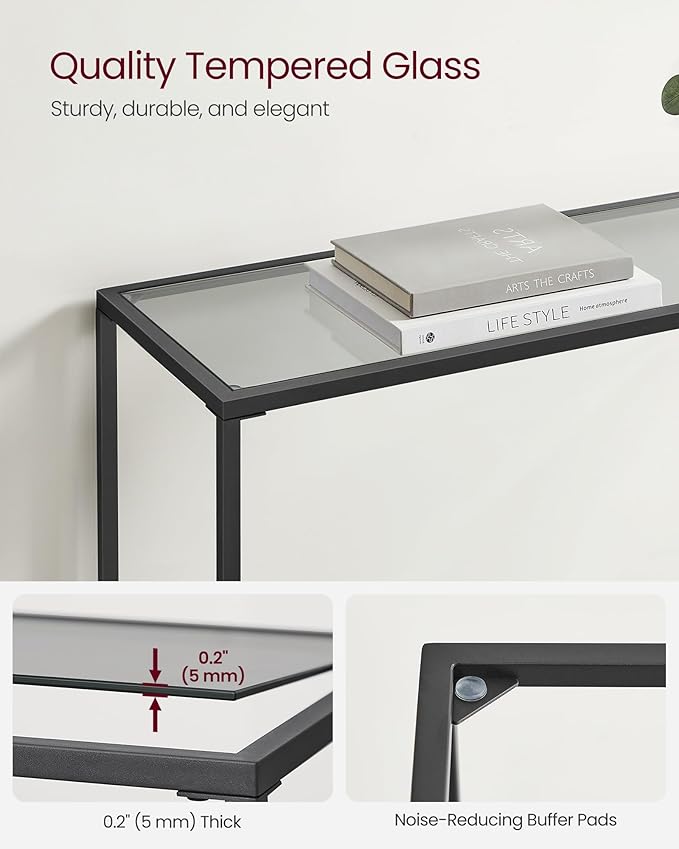 VASAGLE Entryway Table, Console Table, Tempered Glass Tabletop, Modern Sofa - Image 6