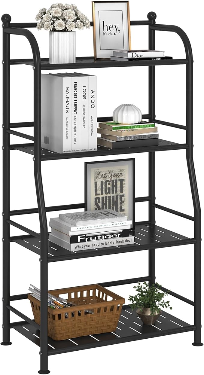4 Tier Metal Shelf Storage Shelves Living Room Bookshelf Bathroom Corner by FKUO