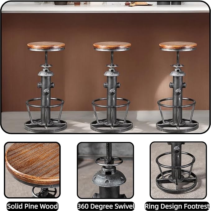 Swivel Bar Stool Industrial Coffee Kitchen Dining Chair Fire Hydrant Design - Image 4