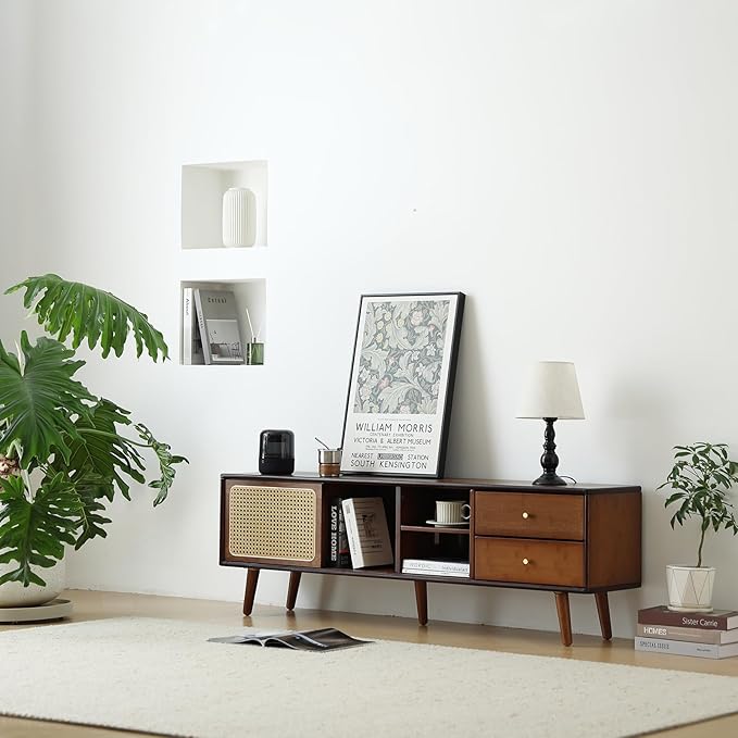 Tiita Rattan TV Stand for 55 65 Inch TV, Bamboo TV Cabinet - Image 4