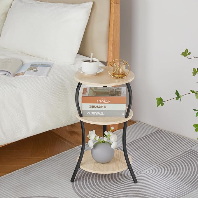 Vintage Small Round Side Table, 3-Tier Slim Waist Circular End Table - Image 7