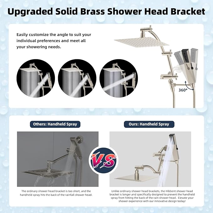 Hibbent All Metal 8'' Rainfall Shower Head, Shower Head Combo, High Pressure - Image 2