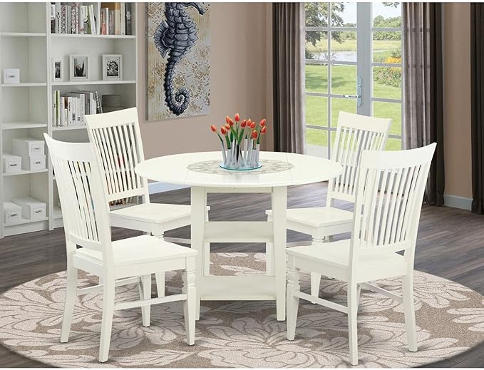 East West Furniture SUWE5-LWH-W 5 Piece Dining Set Includes a Round Dining Room - Image 6