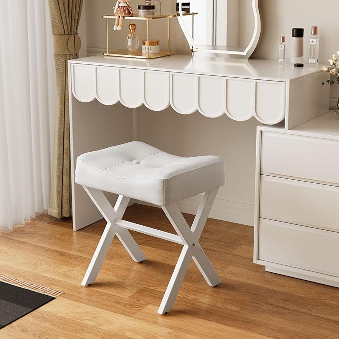 18-Inch Leather Vanity Stool Chair, Vanity Bench - Image 2