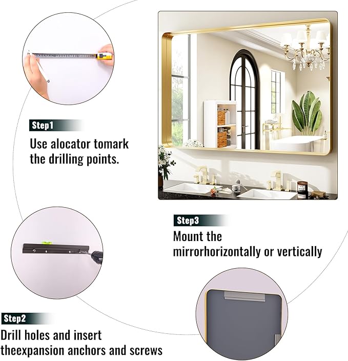 30 x 40 Inch Gold Bathroom Mirror - Image 6