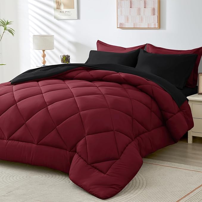 HEVUMYI Red & Black Queen Comforter Set by HEVUMYI