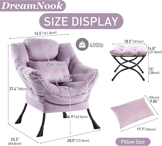Lazy Chair with Ottoman, Modern Accent Chair with Lumbar Pillow, Comfy Chairs - Image 2