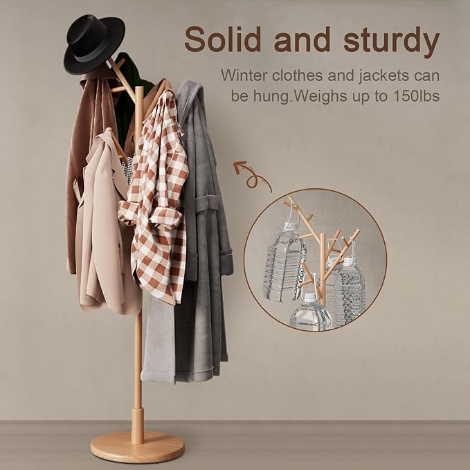 Coat Rack, Solid Wood Coat Rack Freestanding - Image 6