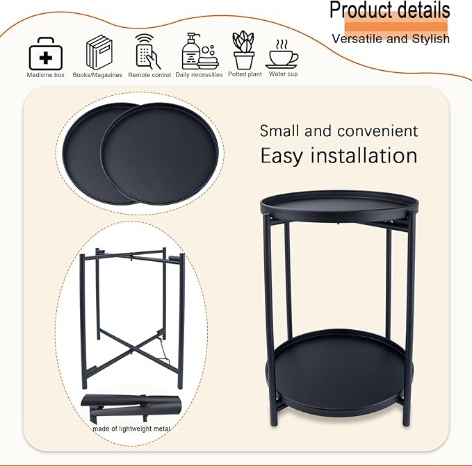 Round Side Table, 2-Tier Small Round Table, Round end Table, Nursery Side Table - Image 4