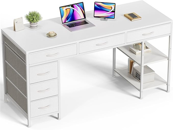 Huuger Computer Desk with 6 Drawers, 54 Inch Office Desk with Shelves, by Huuger