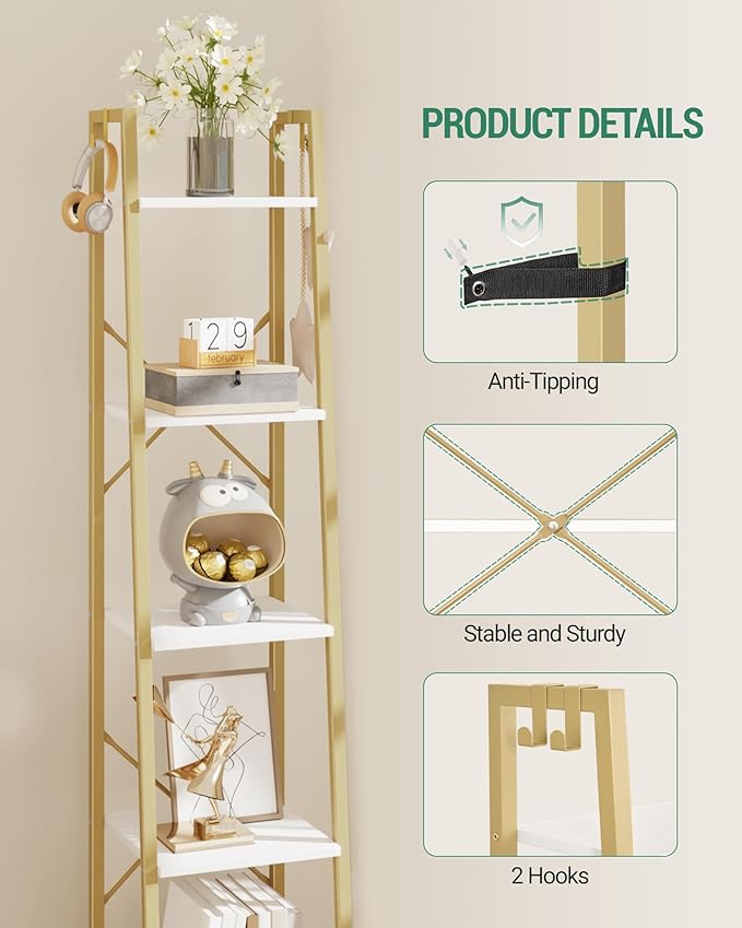Ladder Shelf, Bookshelf Bookcase, Freestanding Corner Storage Shelve - Image 4
