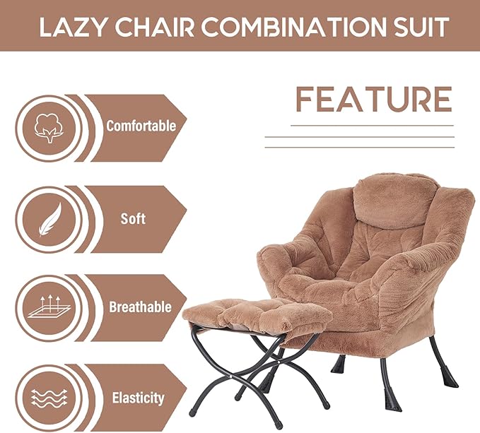 Cozy Lazy Chair and Ottoman, Large Contemporary Accent Lounge Chair Set - Image 5
