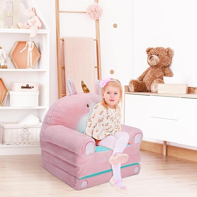 Foldable Kids Couch Toddler Backrest Armchair 2 In 1 Flip Open Sofa Bed - Image 2