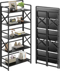No Assembly Folding Bookshelf, 5 Tiers Vintage Wood Collapsible Book Shelf by THKKYHomeOfficeFurniture