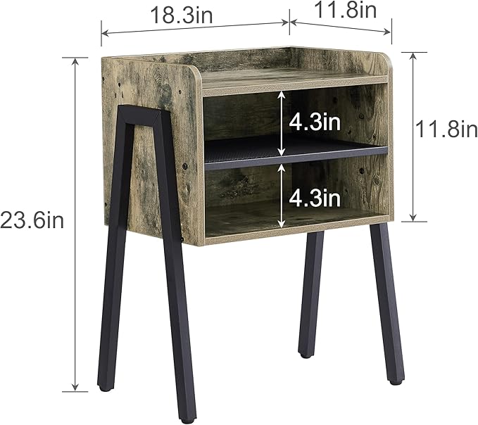 VECELO Night Stand Industrial End Table, Bedside Table - Image 3