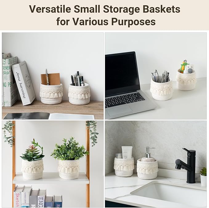 Mkono Macrame Makeup Brush Holder Organizer Comb Brushes Mini Storage Basket - Image 4