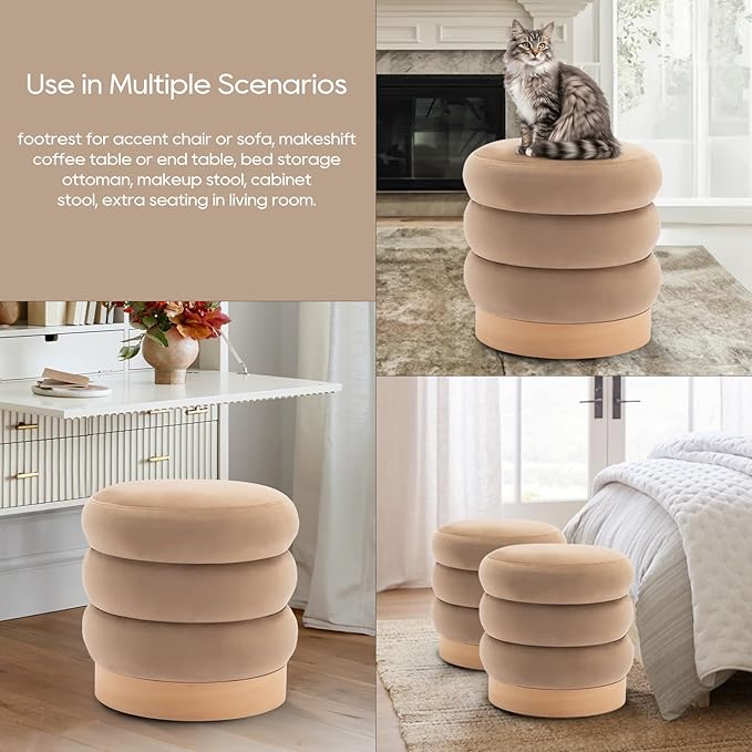 COLAMY Velvet Ottoman Footstool, Tufted Modern Foot Rest Stool - Image 3