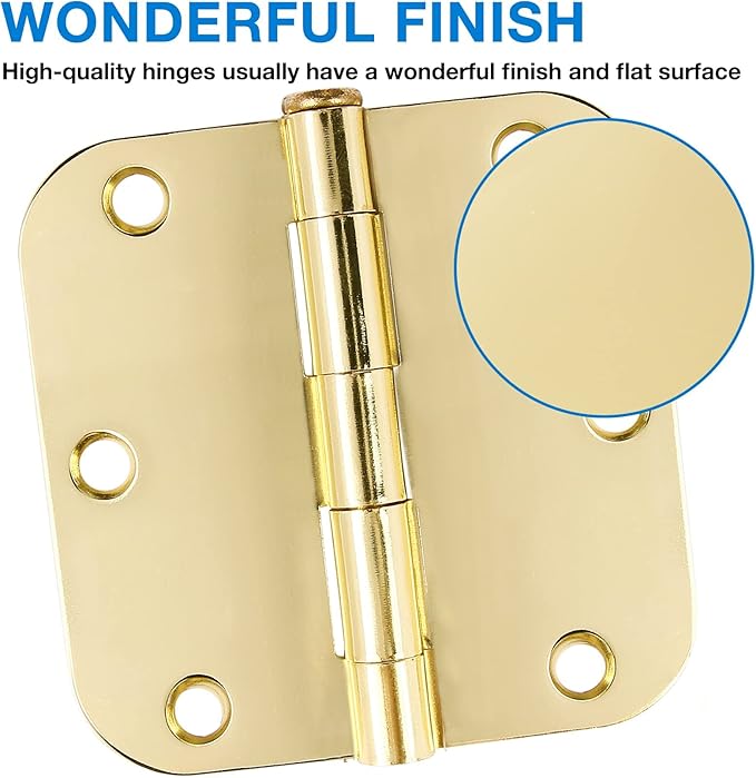 12 Pack Interior Door Hinges 3.5 inch X 3-1/2" 5/8 Radius, Polished Brass 3 ½" - Image 2