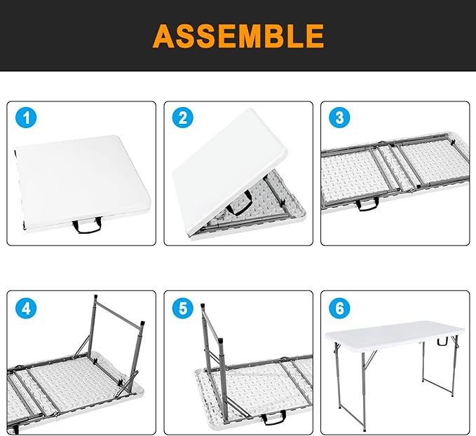 2-PCS 48" W x 24" D x 29.5" H - 4FT White Folding Table Heavy Duty Portable - Image 6
