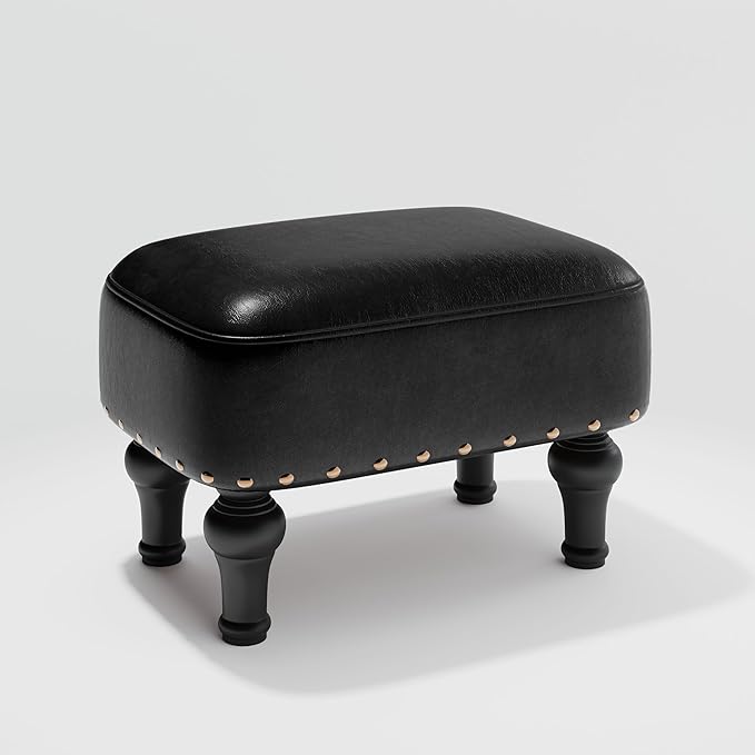 Ottoman Leather Foot Rest with Thicker Foam Padded Seat, Footstool with Wooden by Cmishe
