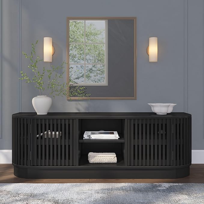 Plank+Beam Contour Wood TV Stand, Solid Wood Entertainment Console - Image 2