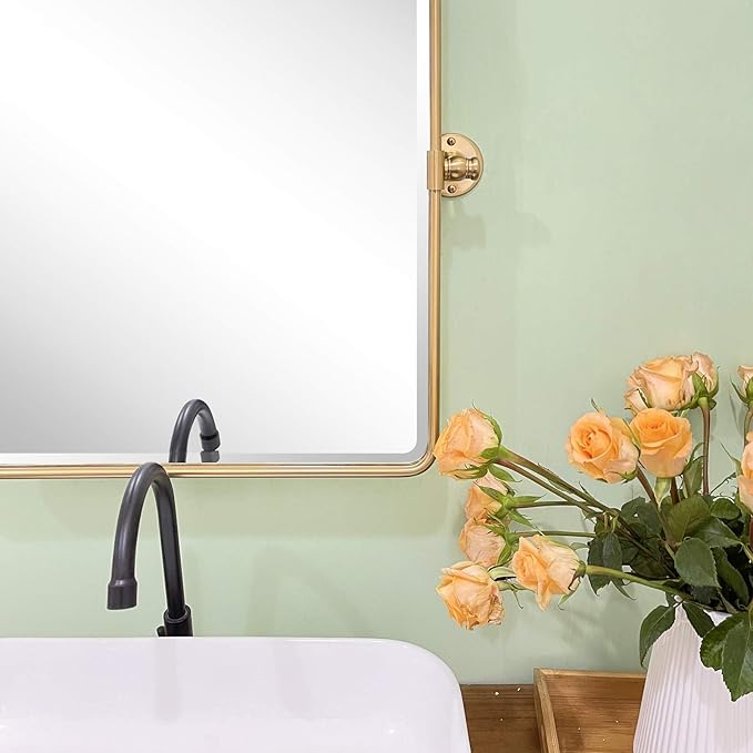 TEHOME 20 x 24 inch Farmhouse Gold Metal Framed Pivot Rectangle Bathroom Mirror - Image 6