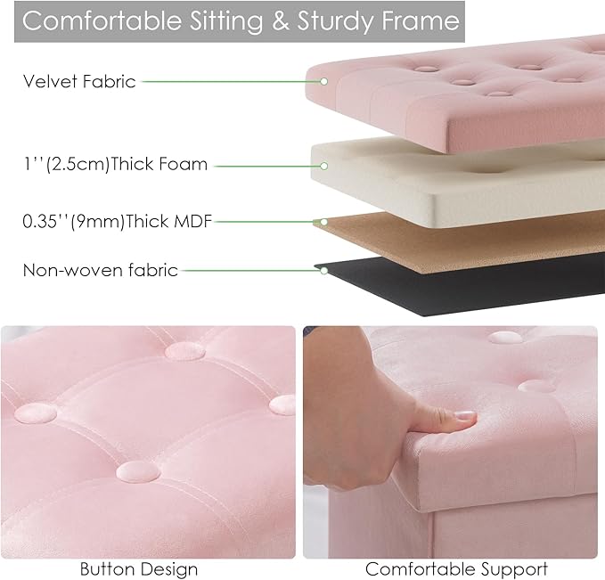 PRANDOM Ottoman with Storage Velvet Folding Small Square Foot Stool with Lid - Image 5