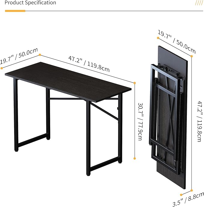 Folding Computer Desk 47 inch Writing Gaming Computer Camping Table, No - Image 3