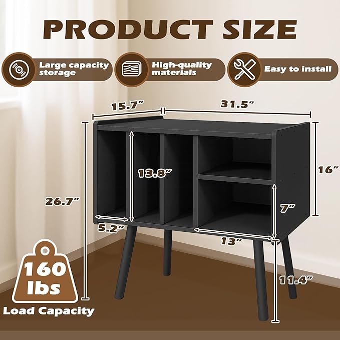 Record Player Stand with Vinyl Storage, Wooden Record Player Table with 5 - Image 2