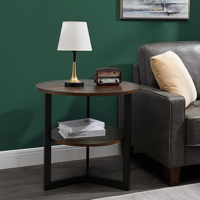 LEEMTORIG Round Side Table, Large 2-Tier End Table Nightstand - Image 3