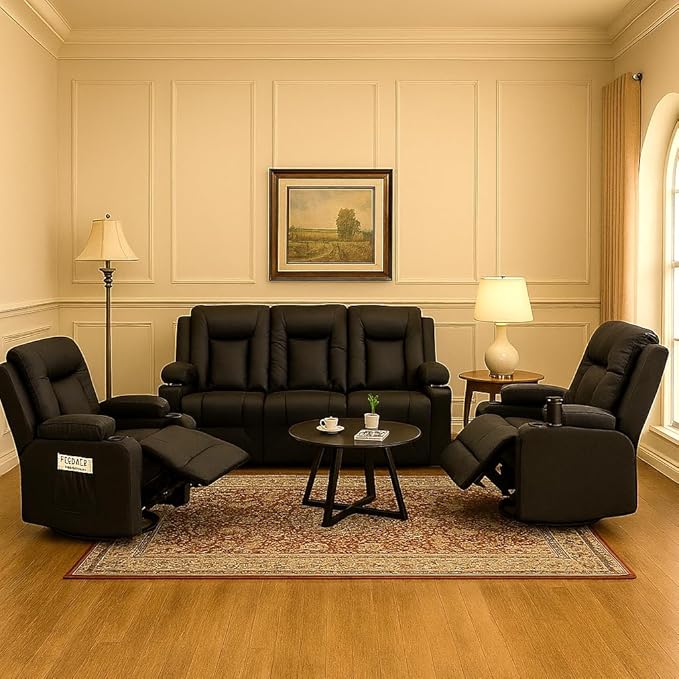 LUCKLIFE Leather Recliner Sofa Set by Unknown