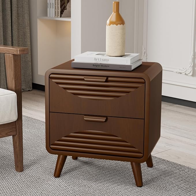 COSIEST Modern Storage Cabinet 2 Drawer, Walnut Accent Cabinet, Sideboard Buffet by COSIEST
