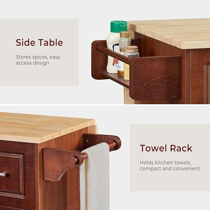 Walnut 54" Rolling Kitchen Island Cart - Image 6