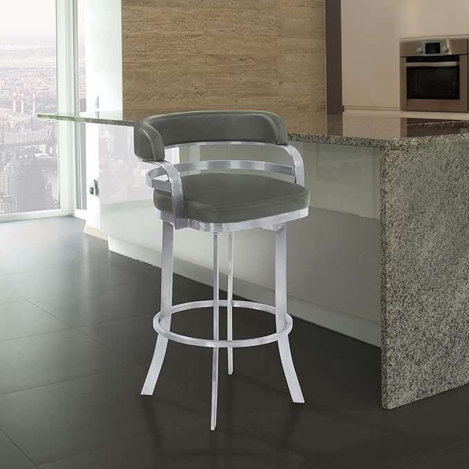 Armen Living Prinz 30" Bar Height Swivel Barstool in Grey Faux Leather and - Image 2