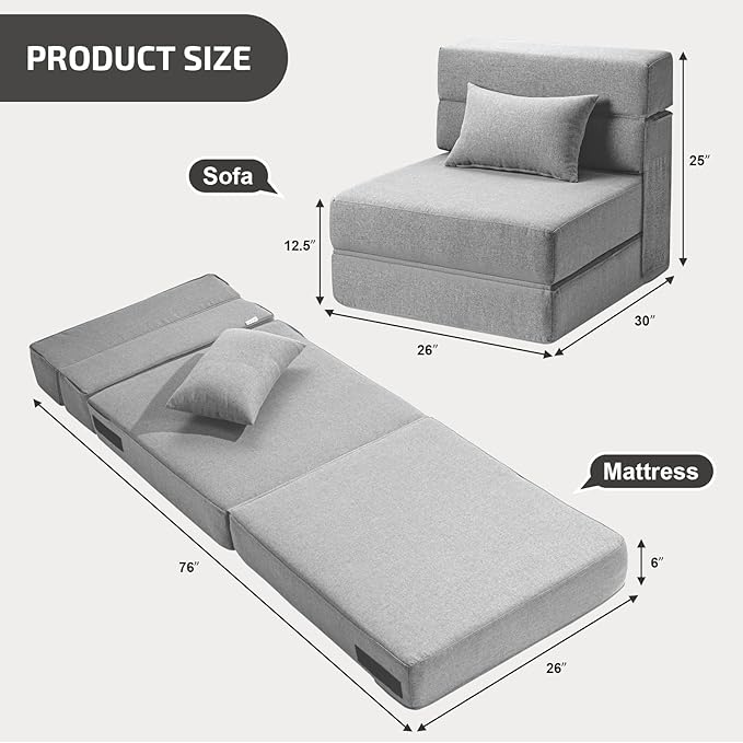 Folding Sofa Bed with Pillow- Convertible Chair Floor Couch & Sleeping Mattress - Image 3