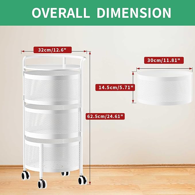 JAQ Vegetables Storage Basket, Rotating Storage Shelves Basket Carts Rack - Image 2