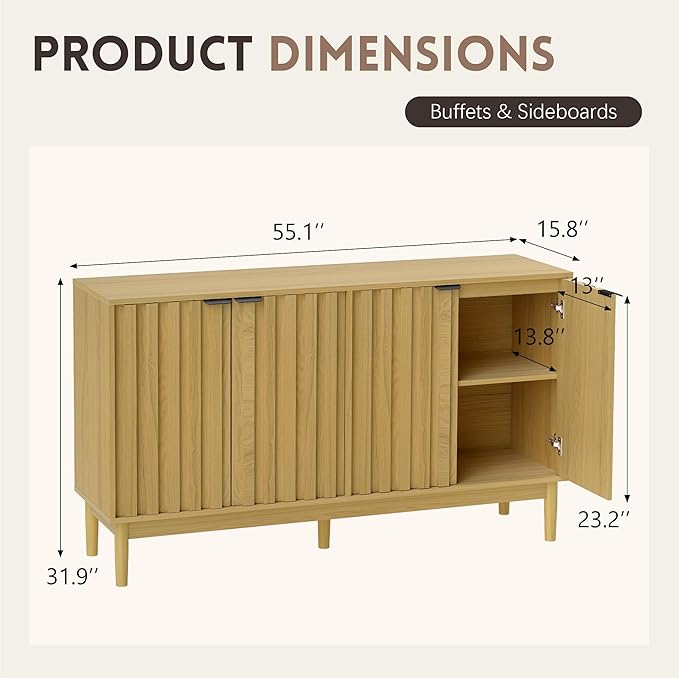 Buffet Cabinet with Storage, Sideboard Cabinet with Fluted Door, Kitchen Buffet - Image 2