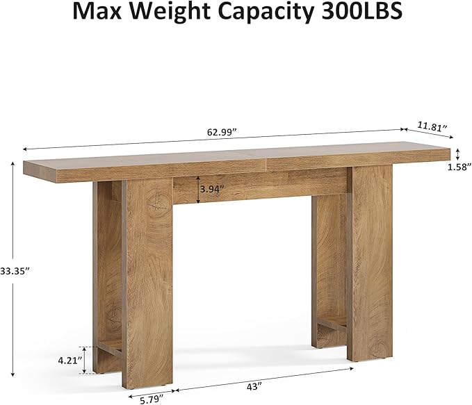 63-Inch Farmhouse Console Table, Narrow Long Sofa Table Behind Couch, Wooden - Image 2
