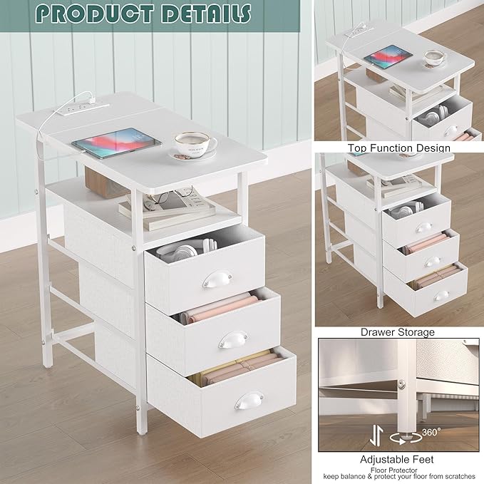 End Table with Charging Station, LED Side Tables with USB Ports and Outlets - Image 5
