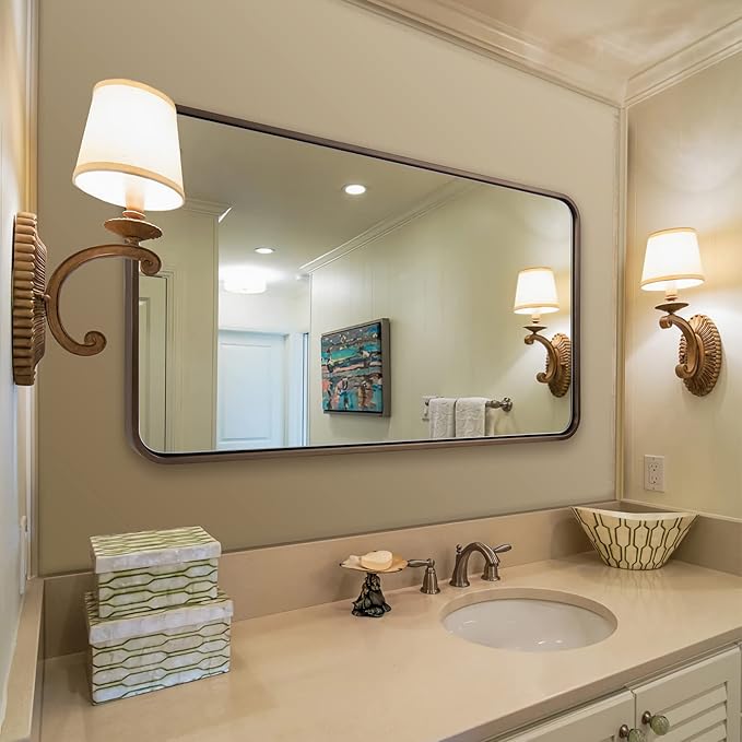 ANDY STAR Bronze Bathroom Mirror, 24x40’’ Rounded Rectangle Oil Rubbed Bronze - Image 9