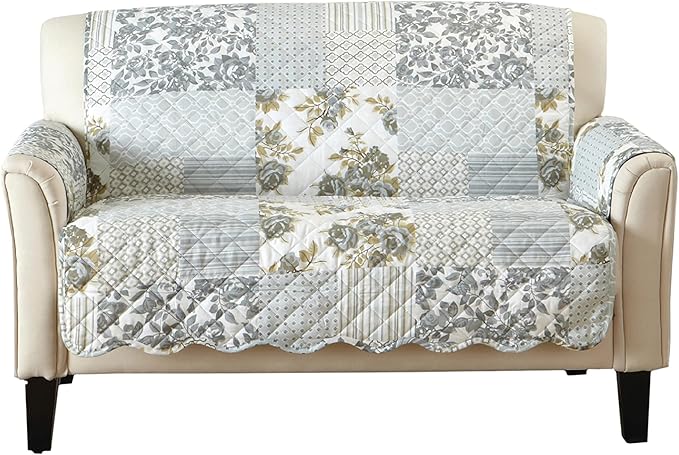 Patchwork Scalloped Printed Furniture Protector Stain Resistant Loveseat Cover by GreatBayHome