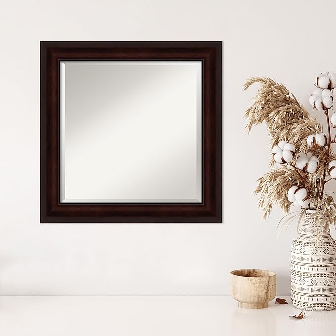 Amanti Art Brown Wall Mirror 25x25 Coffee Bean Brown Square Bathroom Mirror - Image 5